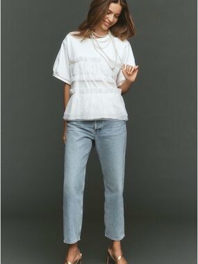 NWT 🤍 ANTHROPOLOGIE Maeve Short Sleeve Tiered Tulle Ruffle Sweatshirt